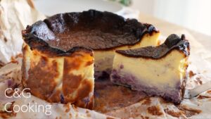 ブルーベリーのバスクチーズケーキの作り方 | お菓子作り バスチー ASMR