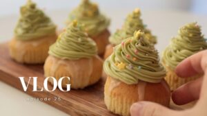 [お菓子作りvlog] クリスマスマフィンの作り方｜簡単バタークリームで作るおしゃれカップケーキ♪