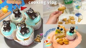 【夏スイーツ】夏を全力で楽しみたい💕波乗りくまちゃんとソフトクリームクッキーで夏気分のおうちカフェ🧸🍦/cooking vlog👩‍🍳🌻