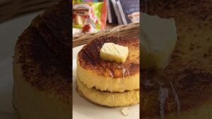 レンチン3分!簡単に厚焼きパンケーキが作れるレシピ🥞✨ #簡単レシピ #お菓子作り #ヘルシーおやつ #米粉#パンケーキ#shorts